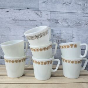 Vintage Pyrex White Butterfly Mugs 70s 80s Retro Lot Of 7
